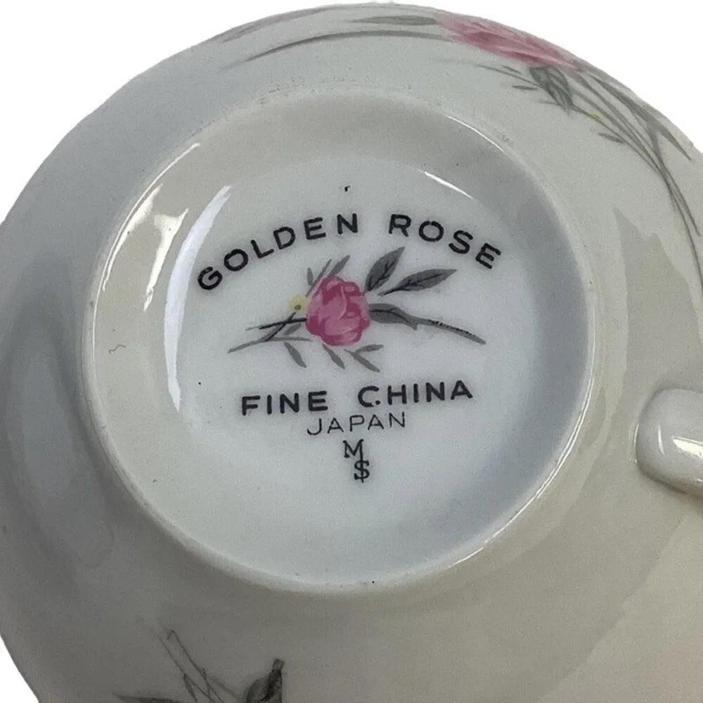 Vintage Golden Rose Flower Gold Rim Fine China Japan Teacup Saucer Set